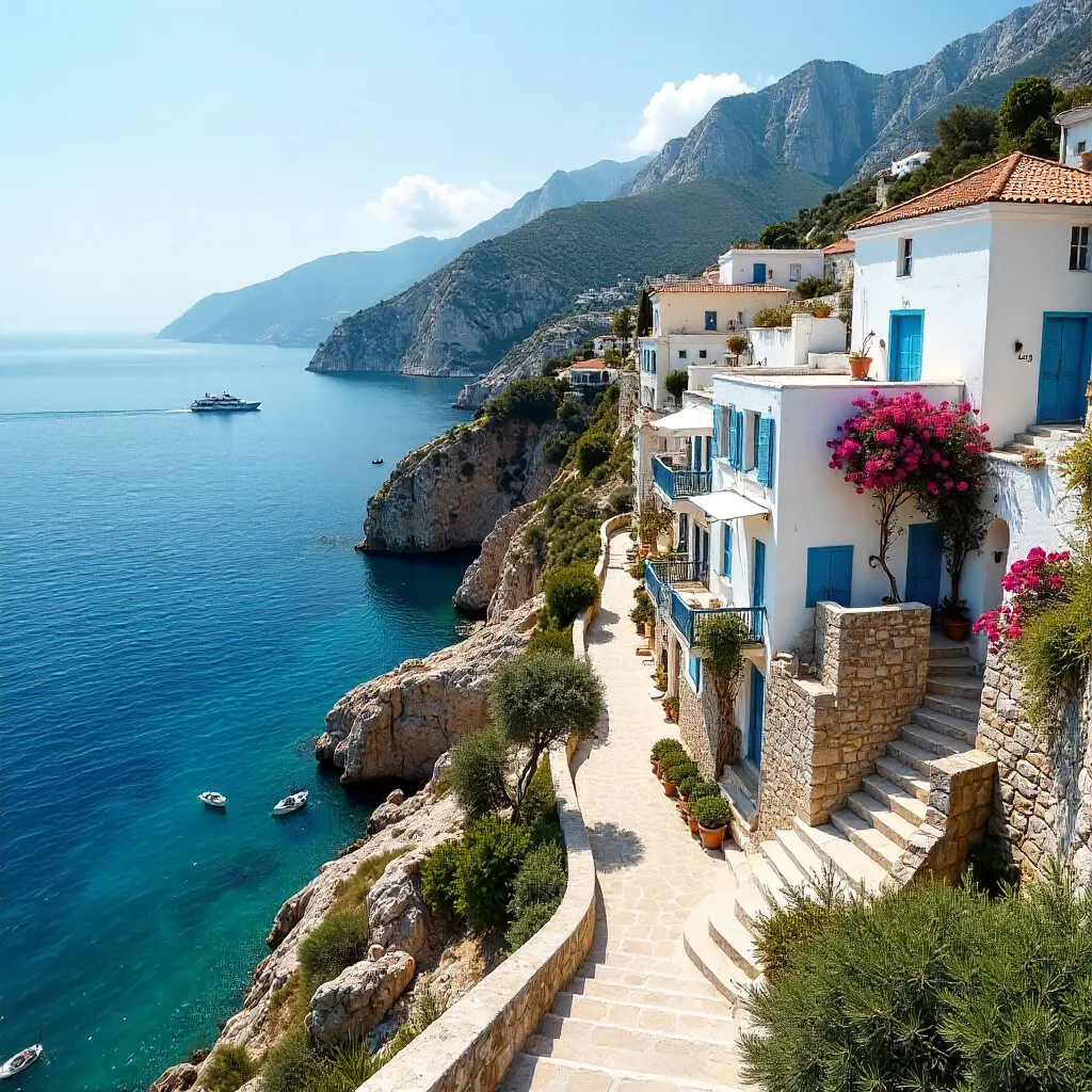 Coastal Charm of Corfu Under a Clear Sky