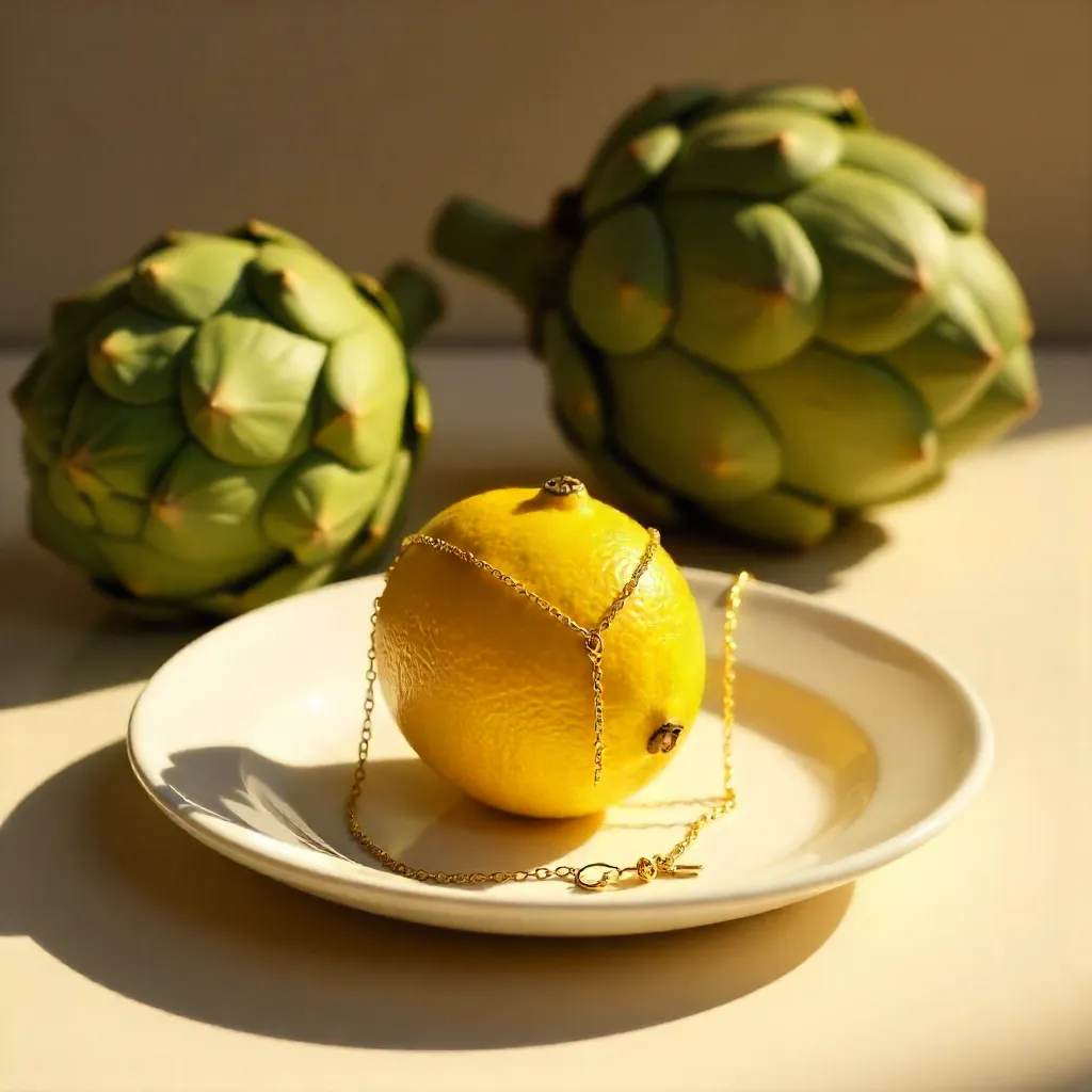 Lemon with Gold Necklace: Elegant Still Life