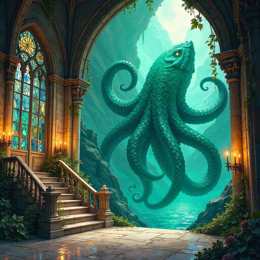 Kraken Among Enchanted Castle Waters