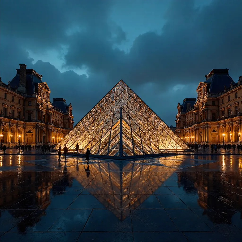 Louvre Pyramid at Night: Modern Parisian Glow