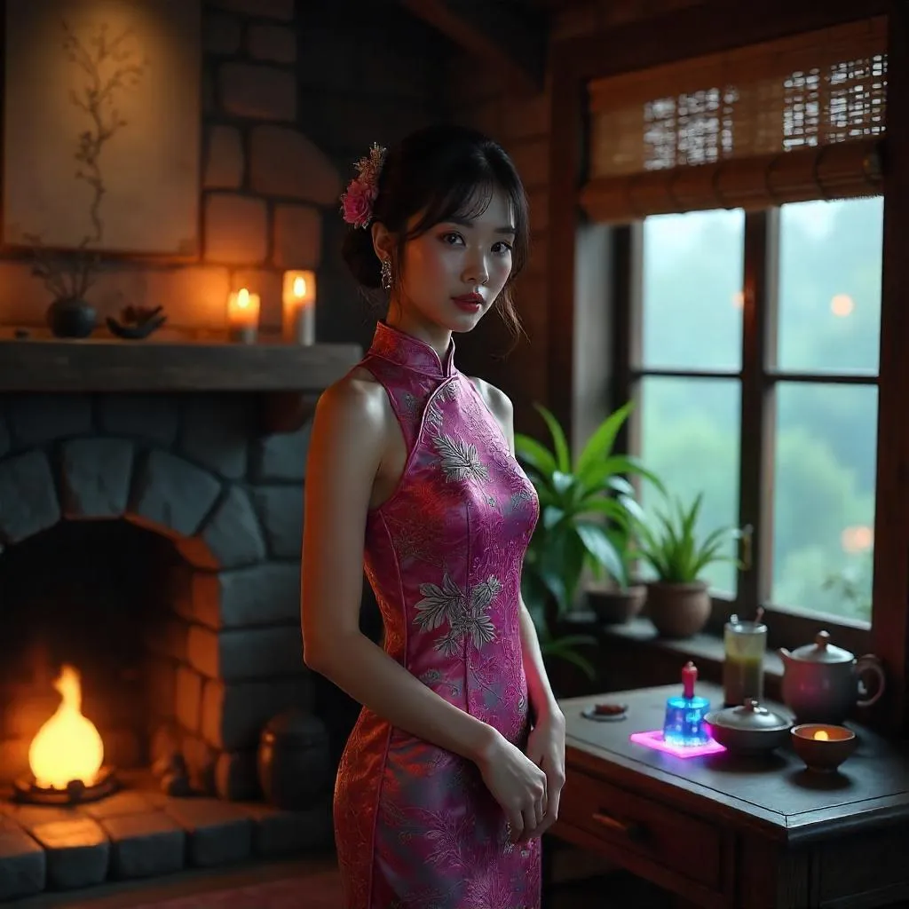 Cyberpunk Grace in a Cozy Cottage