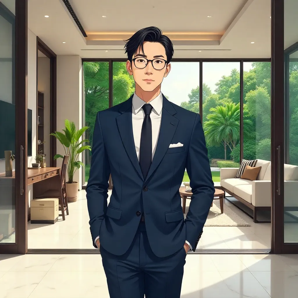 Elegant Asian Professional in a Luxury Villa (Anime Style)