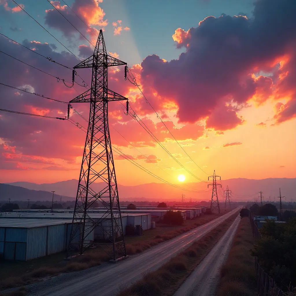 Towering Power Line over Aguascalientes Sunset
