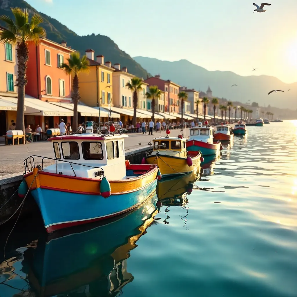 Vibrant Fishing Boats in Nice's Old Port at Golden Hour