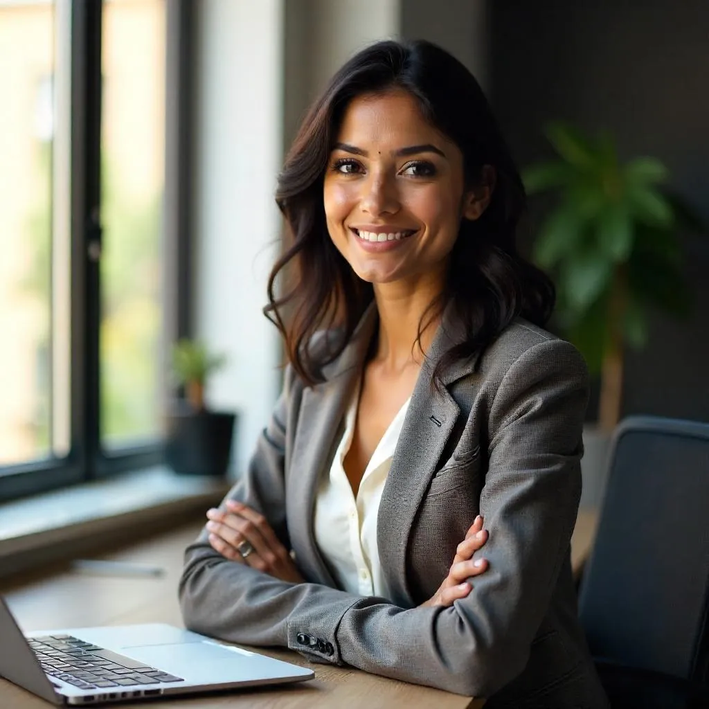 Photorealistic Indian Woman in Modern Office