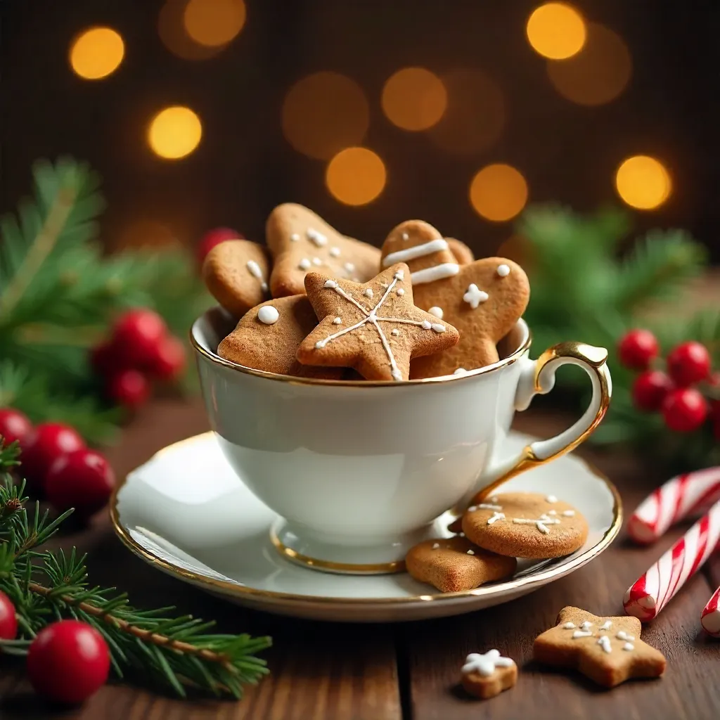 Festive Gingerbread Cookies in a Dainty Teacup