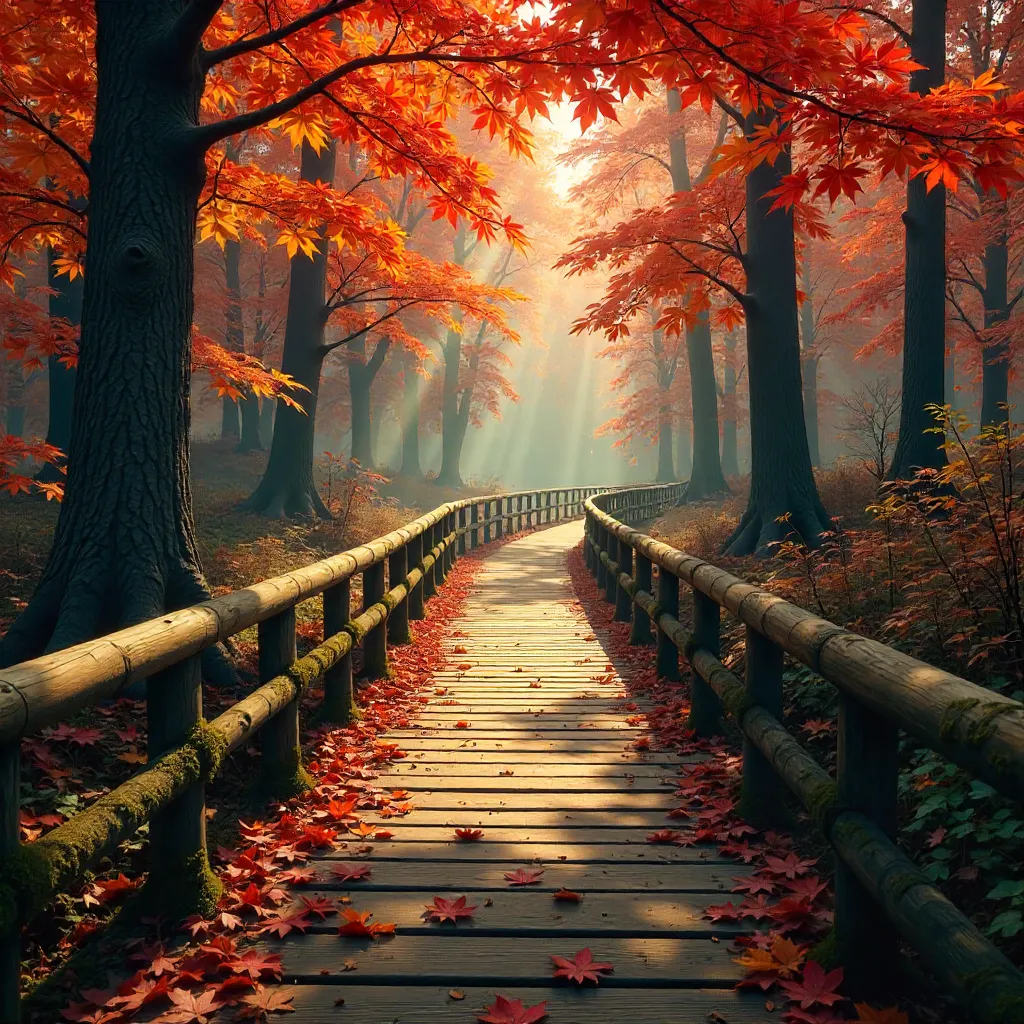 Autumn Maple Path Through Fiery Foliage
