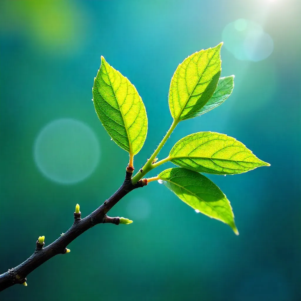 Close-Up of Fresh Green Leaves Reaching Skyward