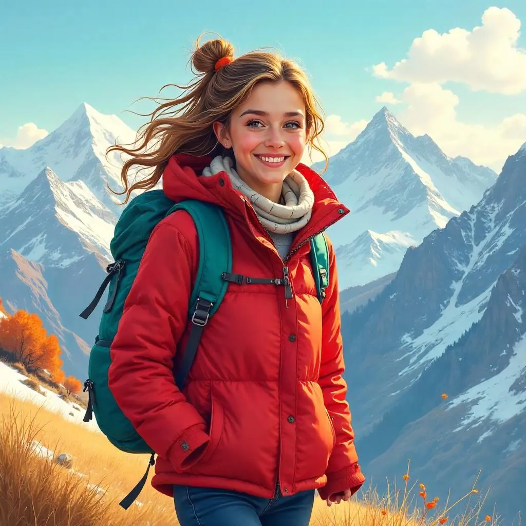 Joyful White Woman on a Mountain Ridge