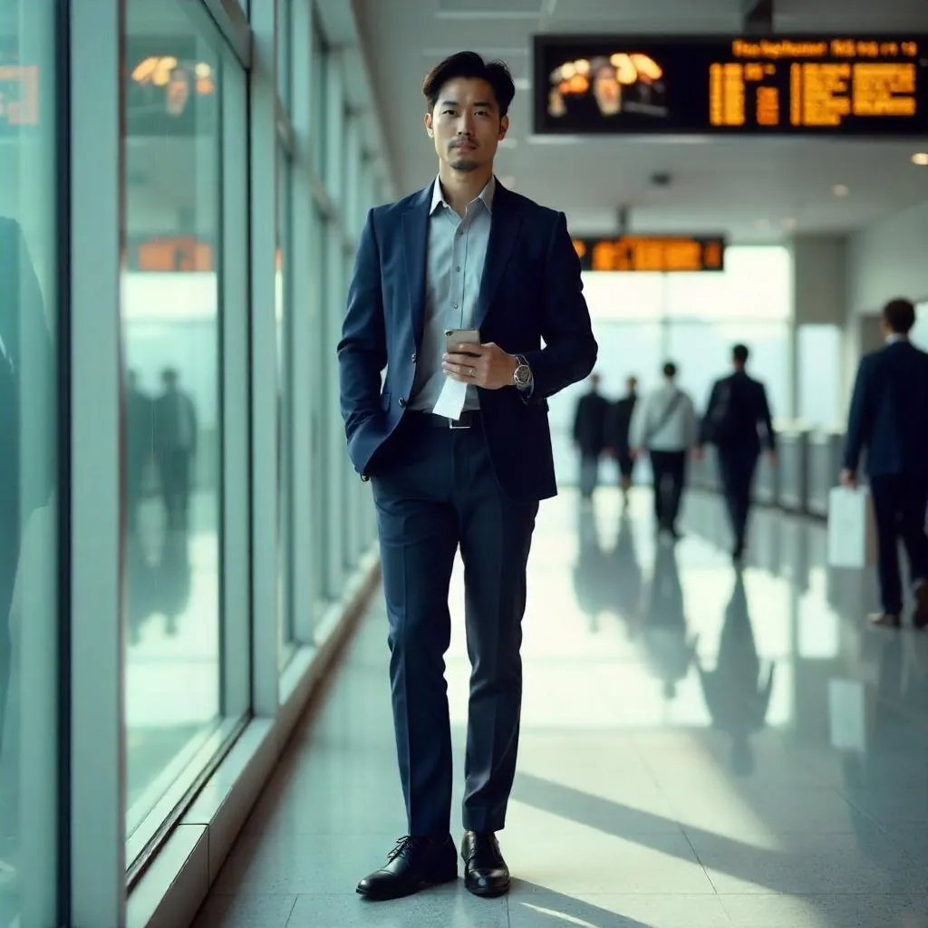 Photorealistic Handsome Asian Man in Airport