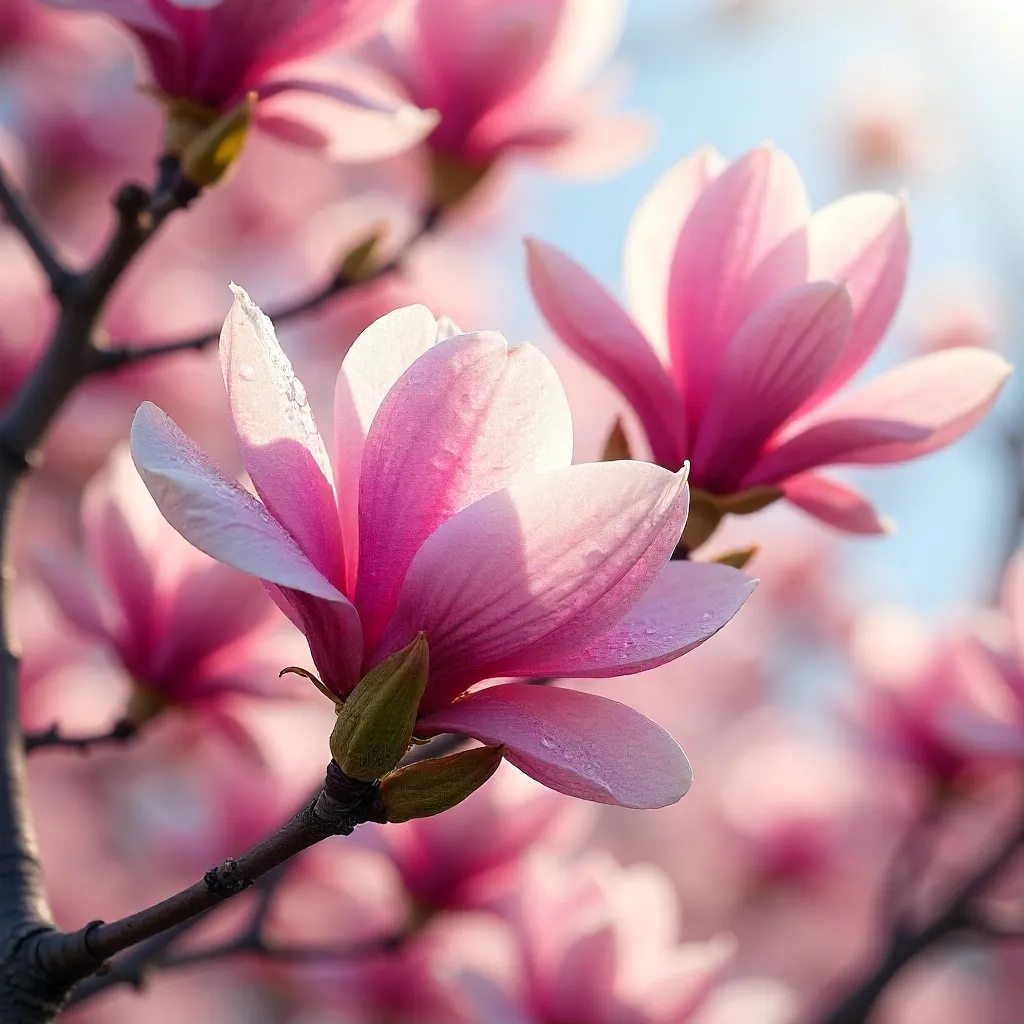 Vivid Pink Magnolia Bloom in Springtime