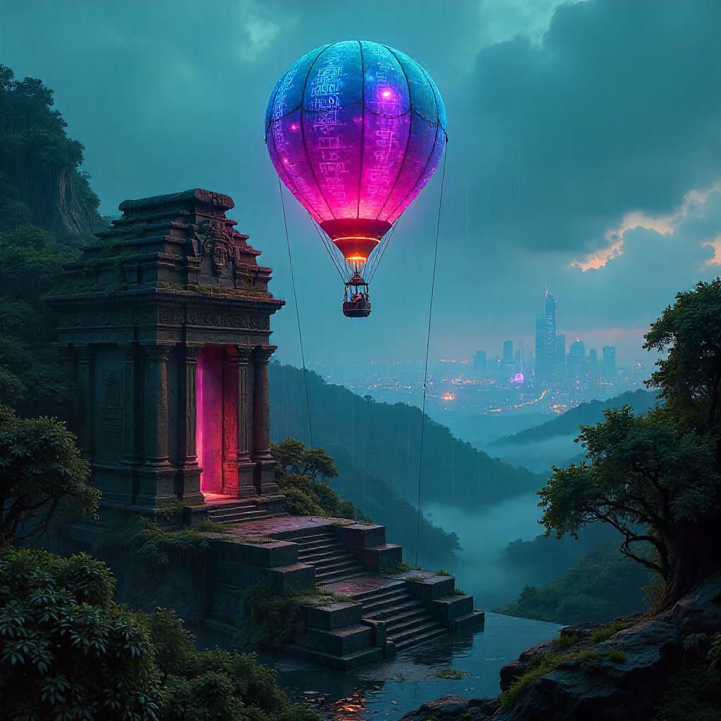 Neon Balloon over Cyber Ruins of Akasha Temple