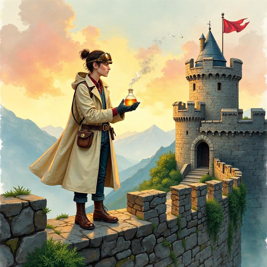 Watercolor Scientist on Castle Battlements
