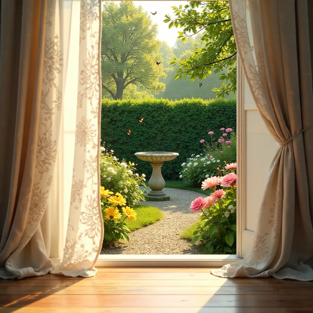 Sunlit Lace Window Overlooking a Garden