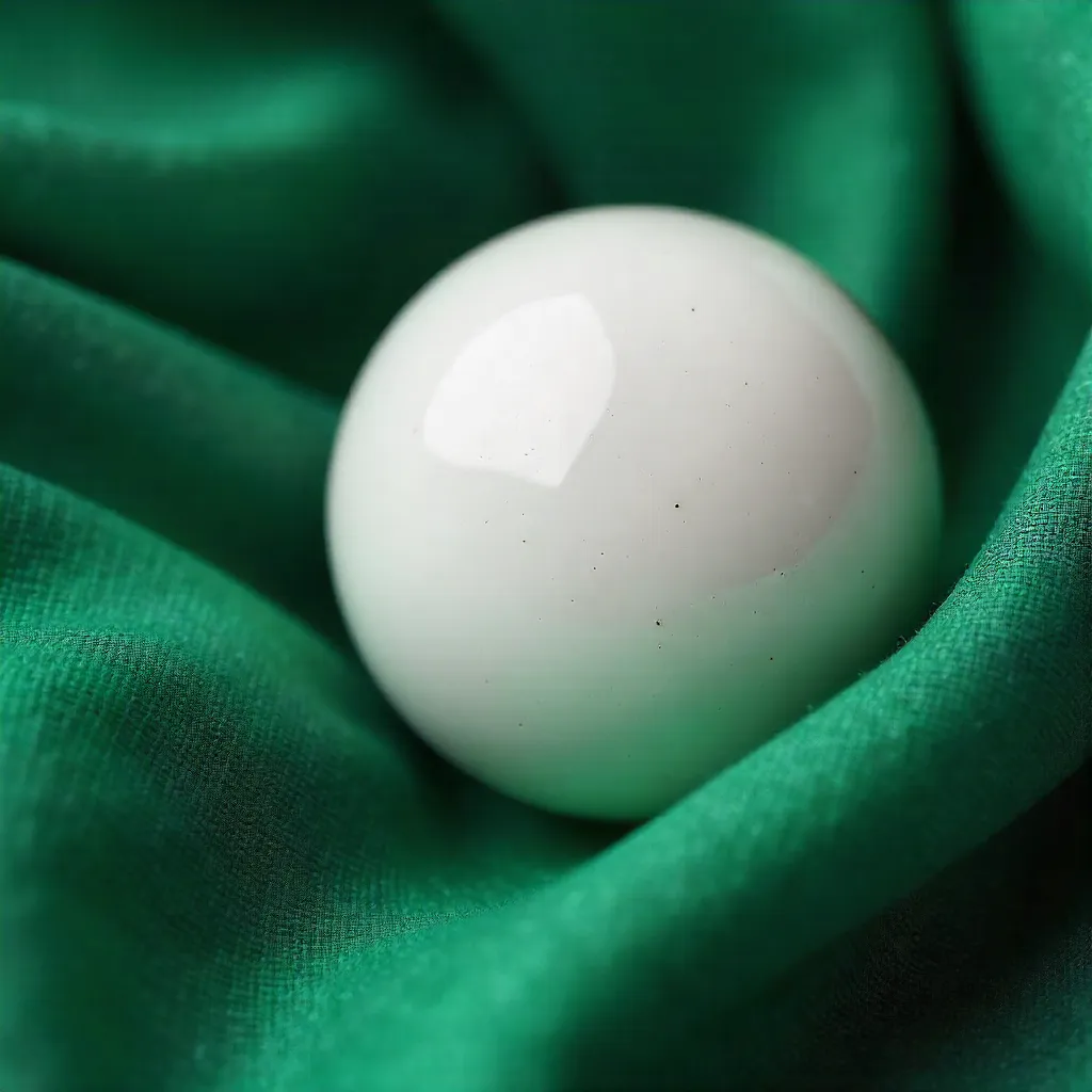 Macro Close-Up: White Sphere on Green Fabric