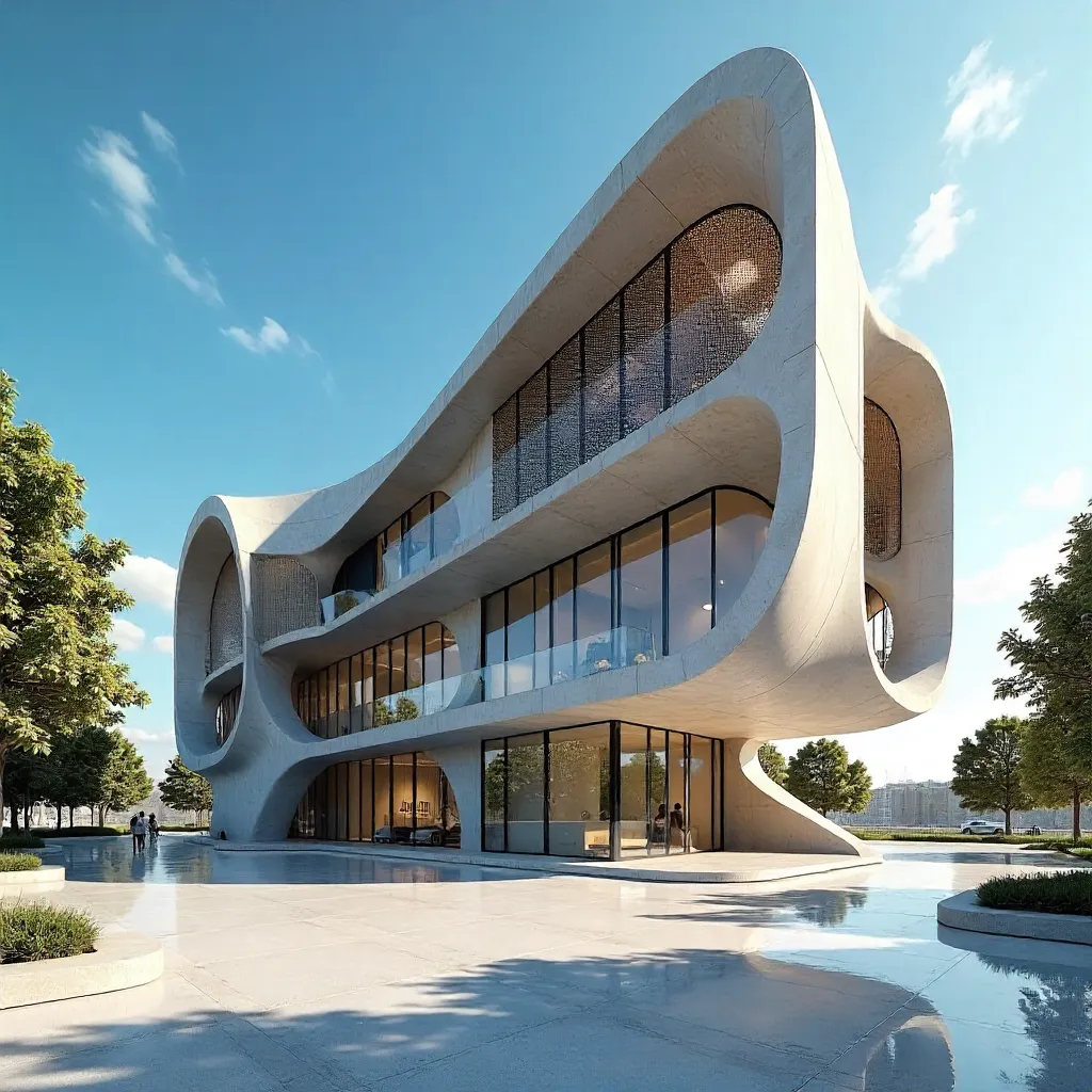 Avant-Garde Modern Structure Under a Bright Blue Sky