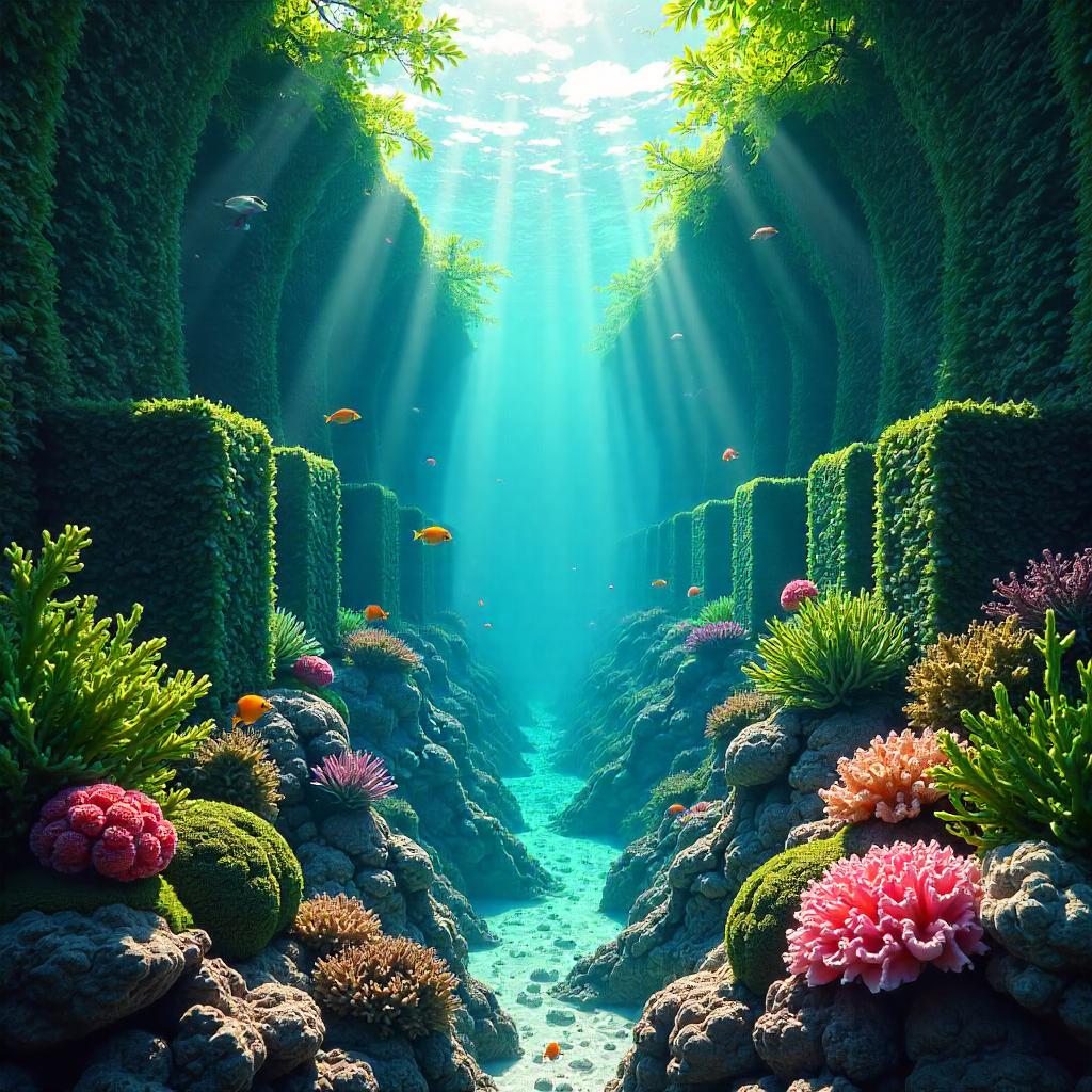 Coral Reef in a Hedge Maze — Surreal Digital Art