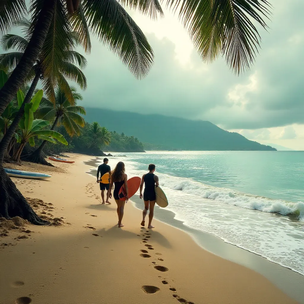 Surfers Heading to the Waves on Bali Beach