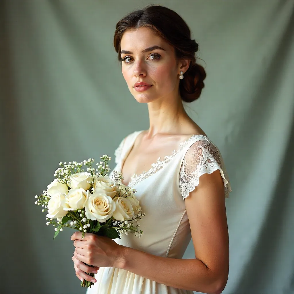 Studio Portrait: Vintage White Dress with Flowers