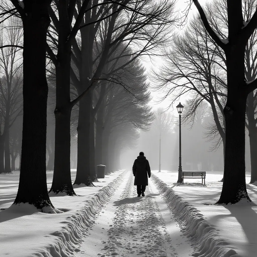 Silent Black-and-White Winter Park Walk