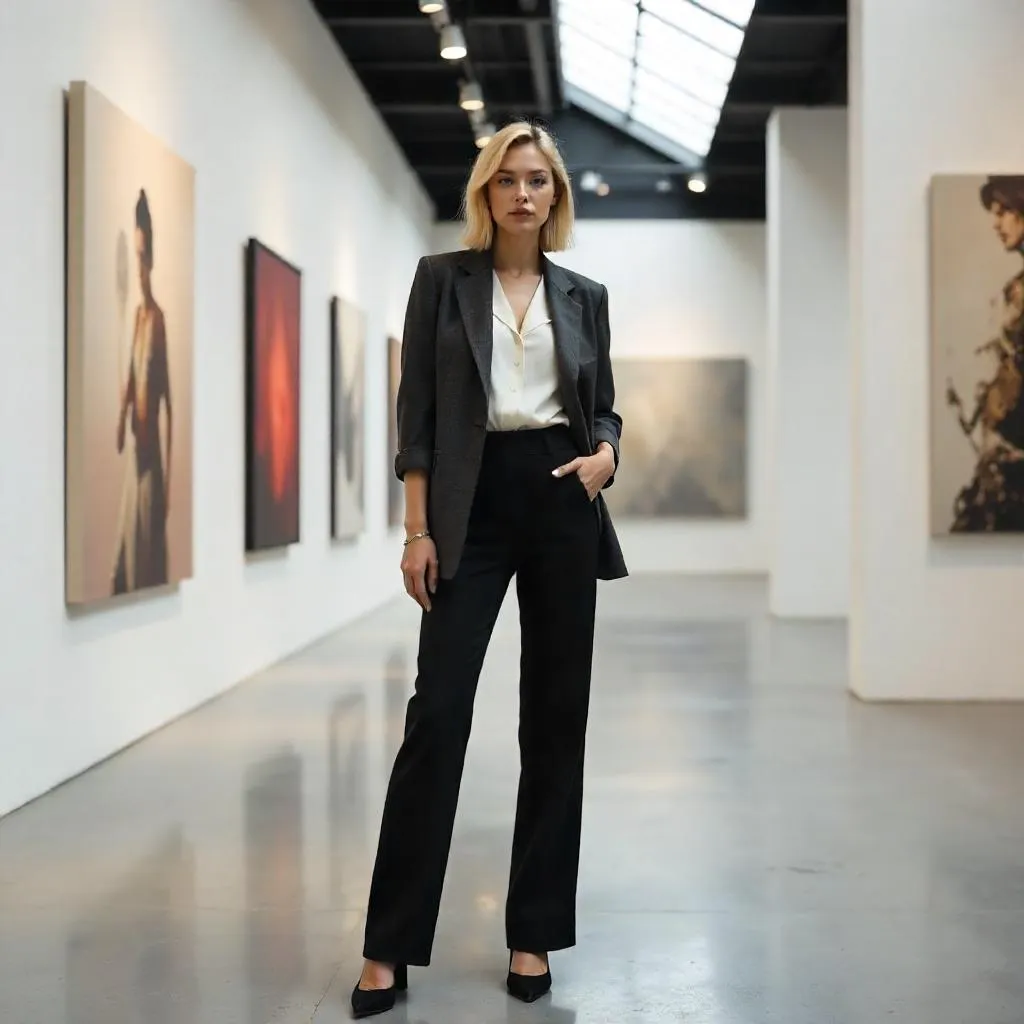 Confident White Woman in a Contemporary Art Gallery