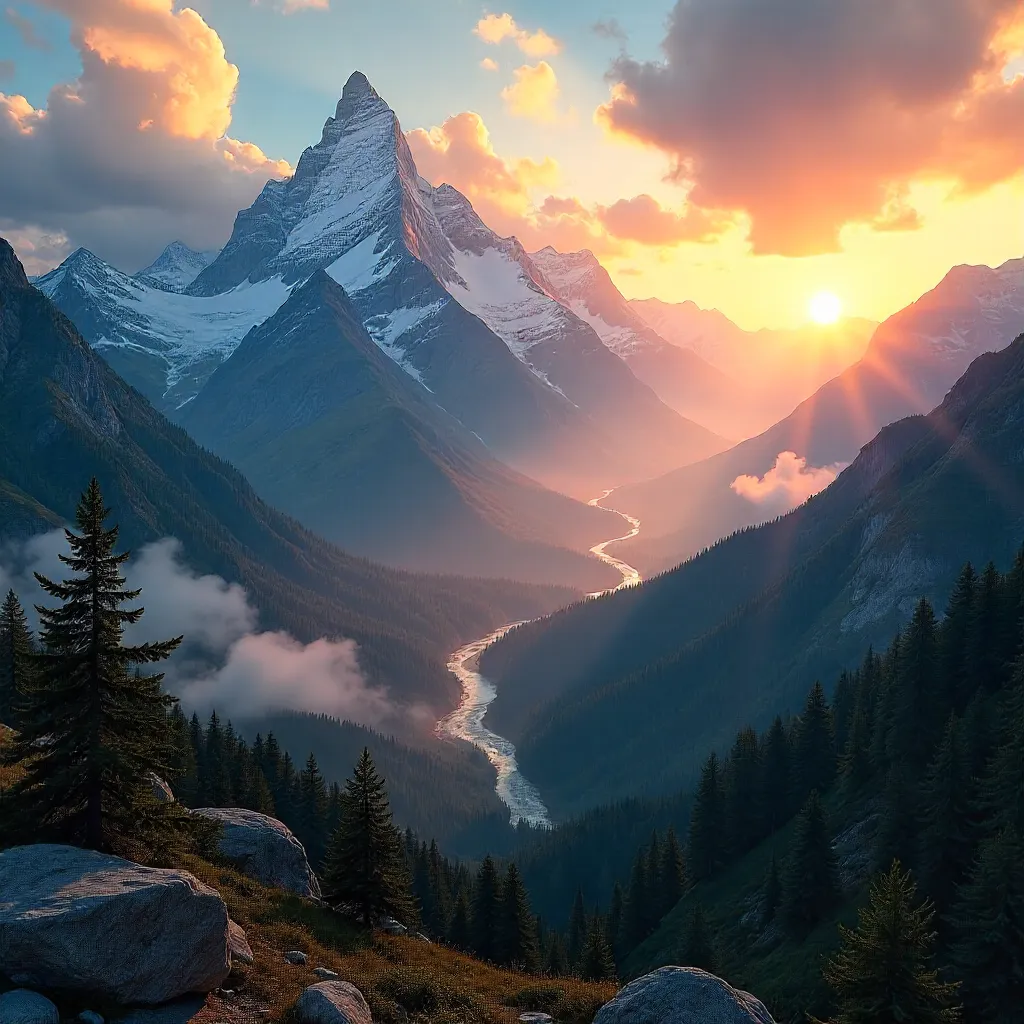 Golden Sunrise Over Majestic Mountain Vistas