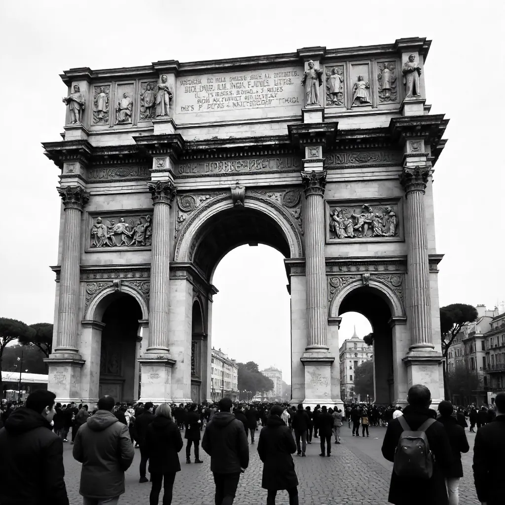Black and White Tourists at Arch of Constantine, Rome