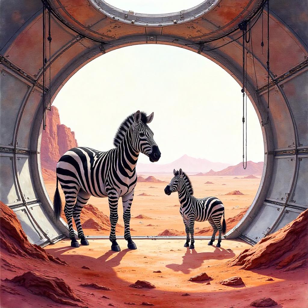 Watercolor Zebra in a Martian Base