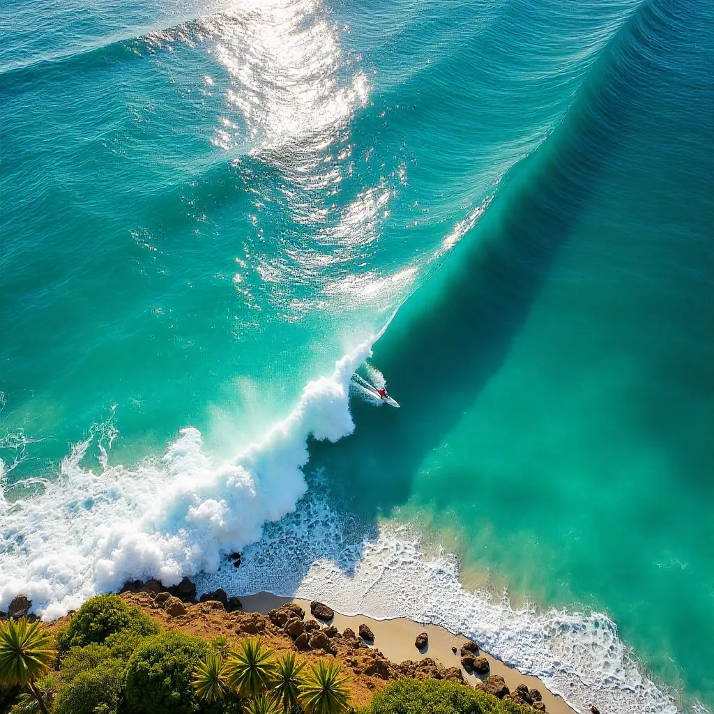 Aerial Surfer Carving a Turquoise Brazilian Wave