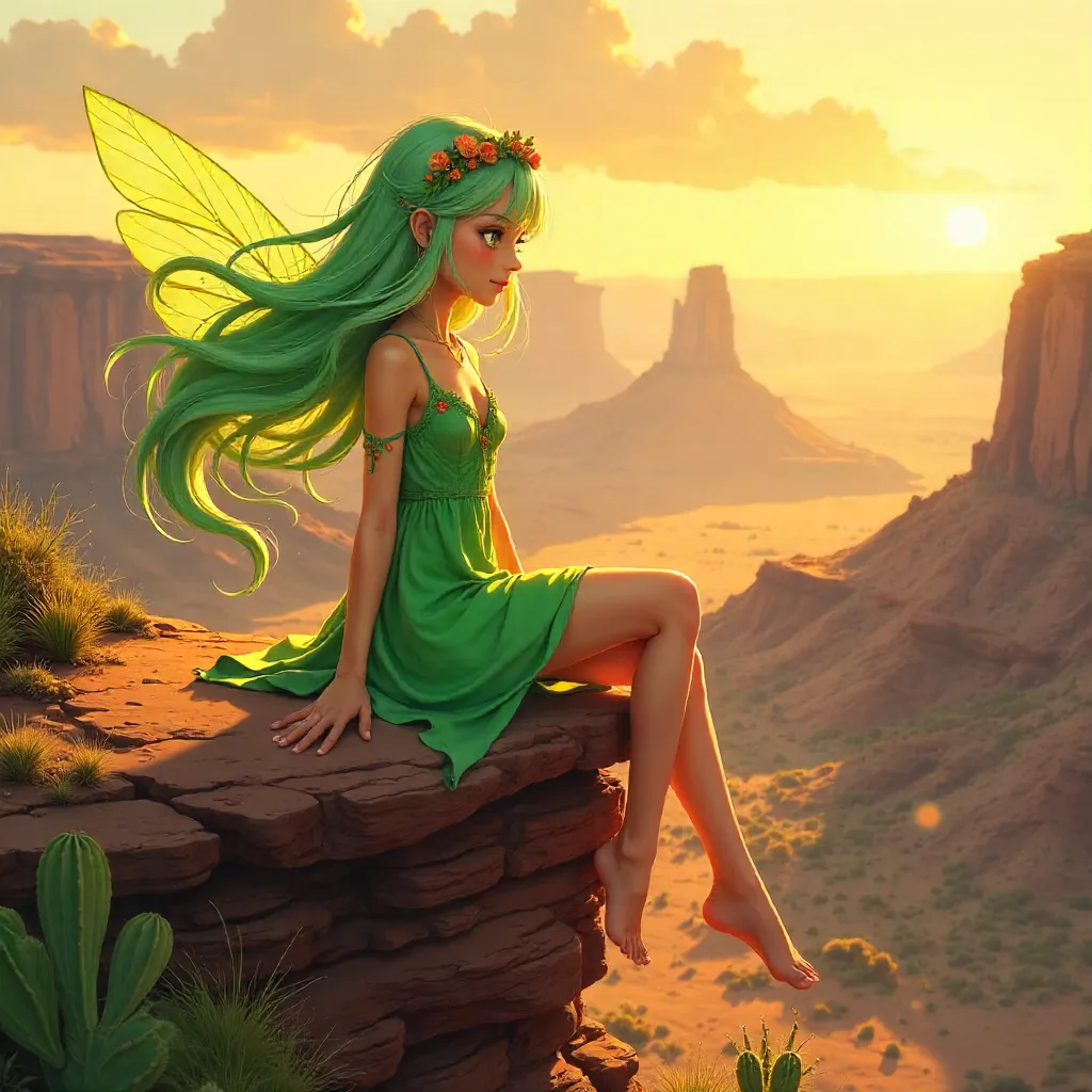 Anime Desert Mesa Nymph at Sunset