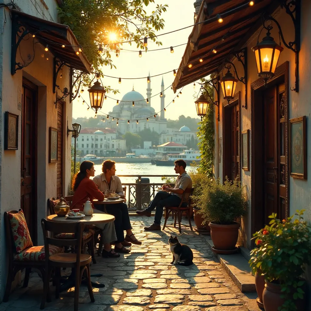 Cozy Istanbul Café: Rustic Outdoor Ambience