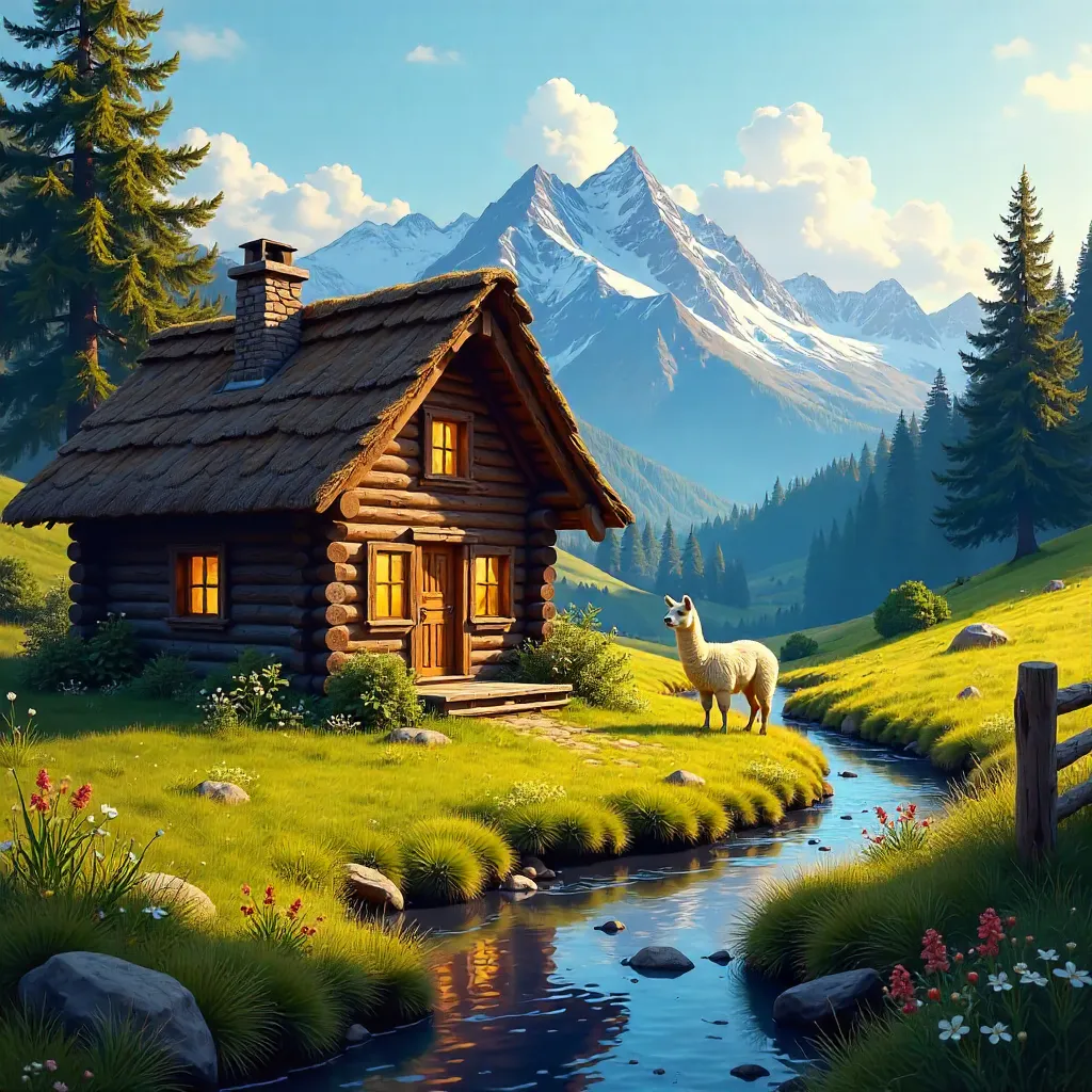 Alpacas and a Cozy Mountain Cabin at Golden Hour
