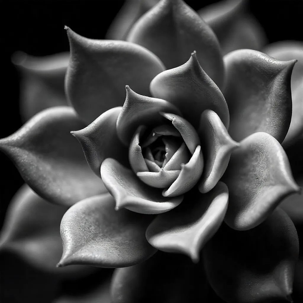Monochrome Succulent: Intricate Leaf Geometry