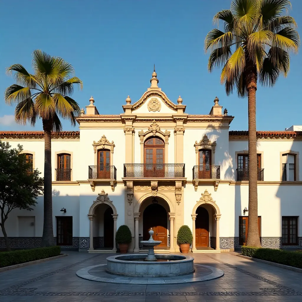 Seville's Historic Facade under a Blue Sky with Palms