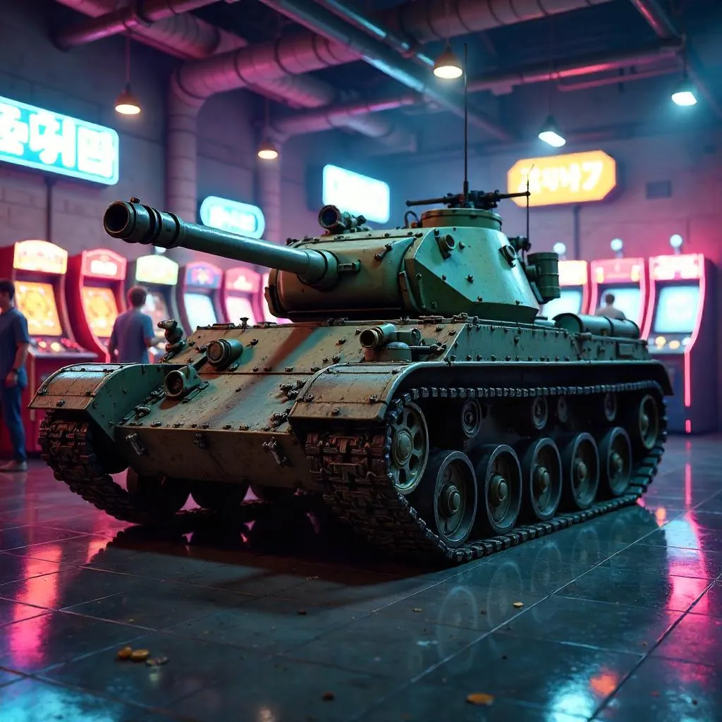 Photoreal Tank in Neon Arcade