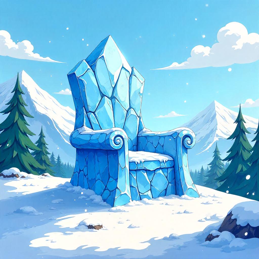 Crystal Throne in a Snowy Cartoon Landscape