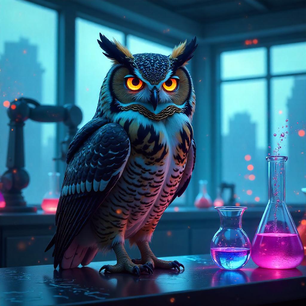 Nocturnal Owl in a Neon Laboratory