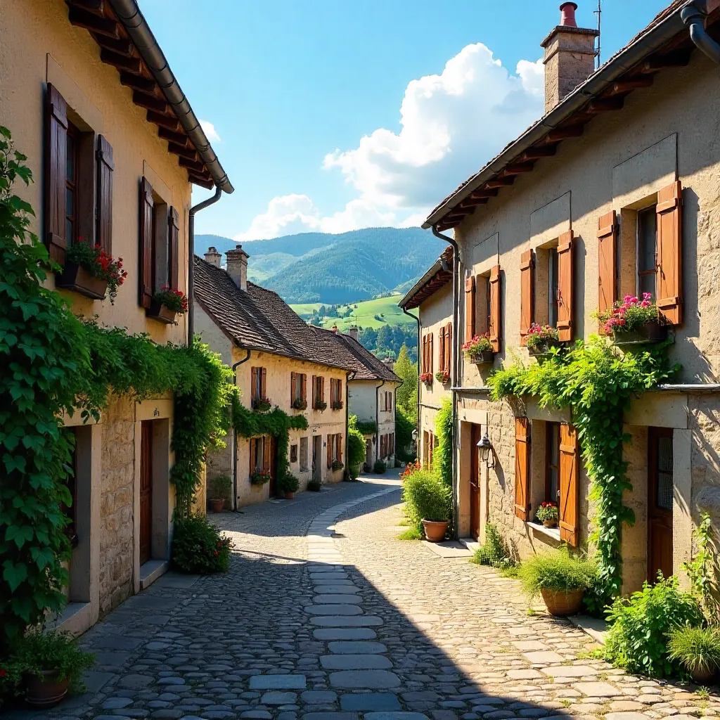 Rustic Stone Village Under a Blue Auvergne Sky
