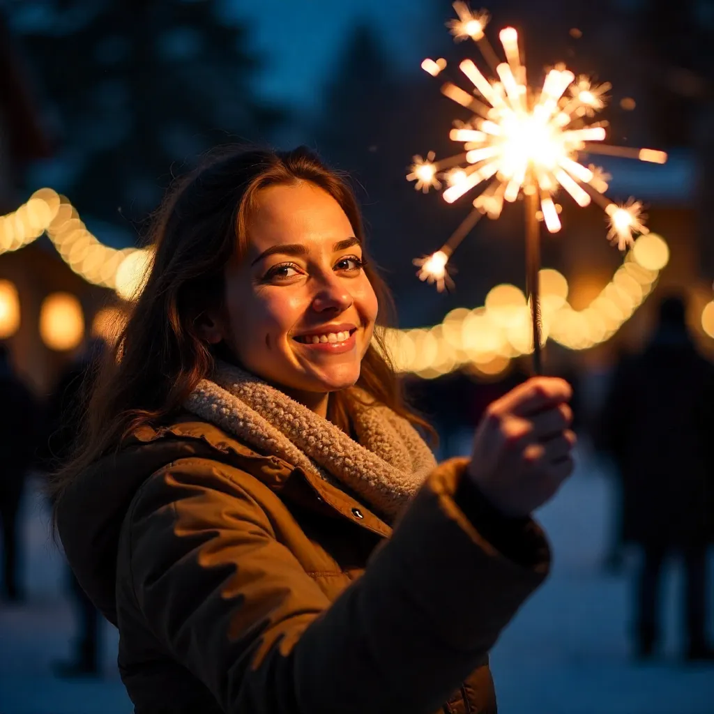 Joyful Night Sparkler in Festive Outdoors