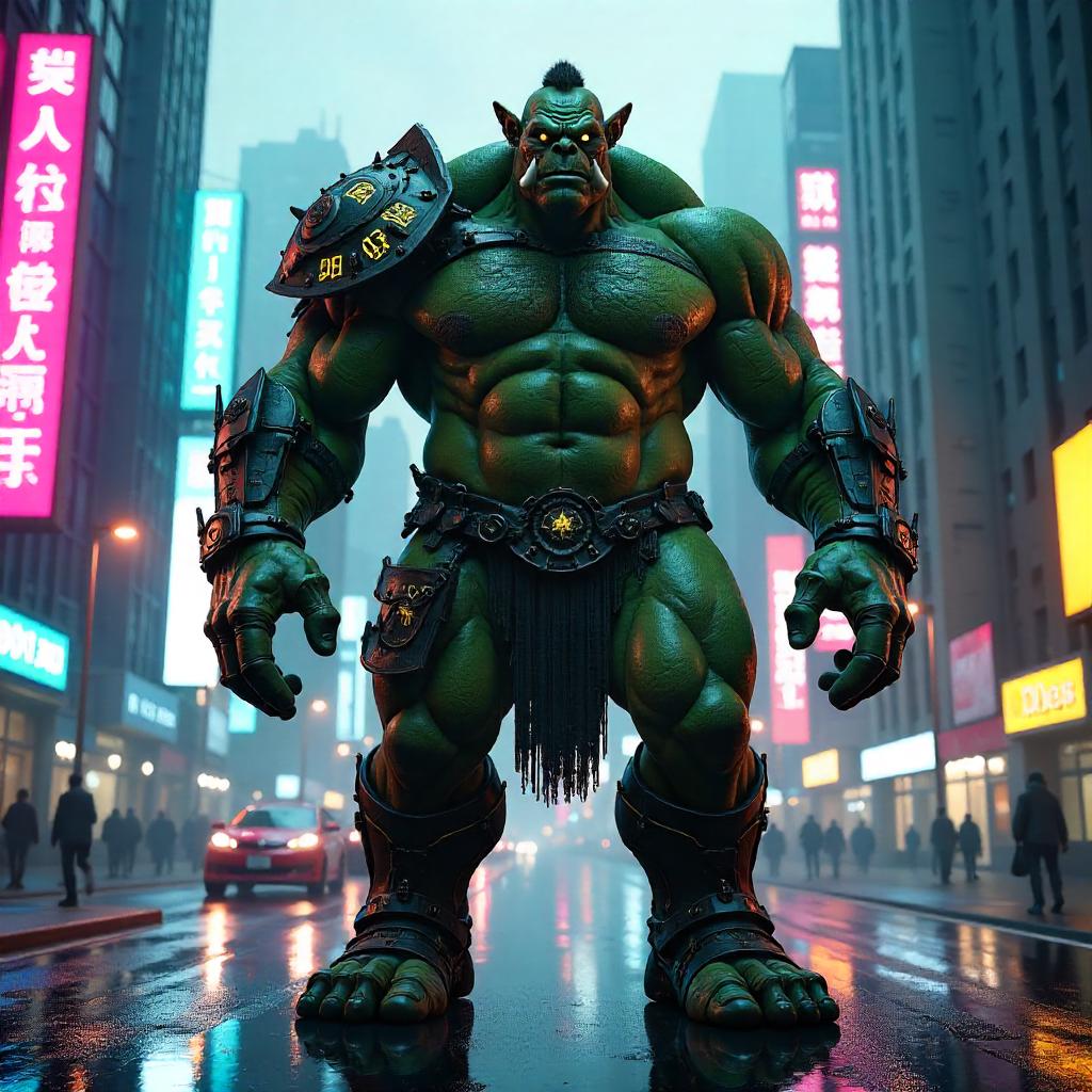 Ogre in Neon Dystopian City – 3D Render