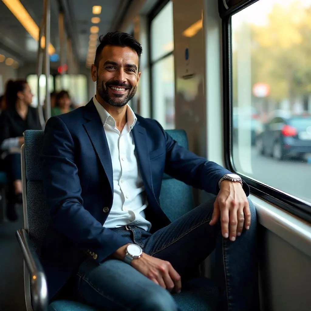 Confident Latino Man on a Train - Photorealistic