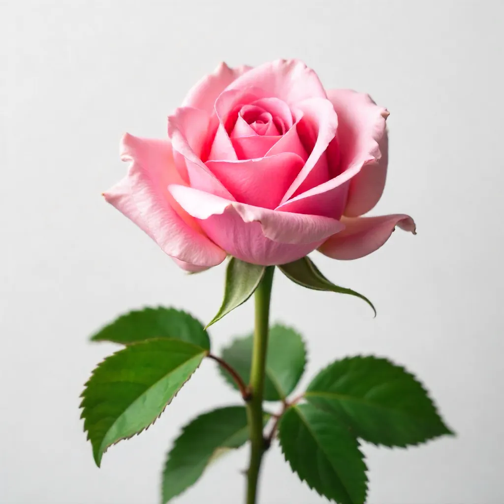 Pink Rose on White Backdrop: Elegant Close-Up