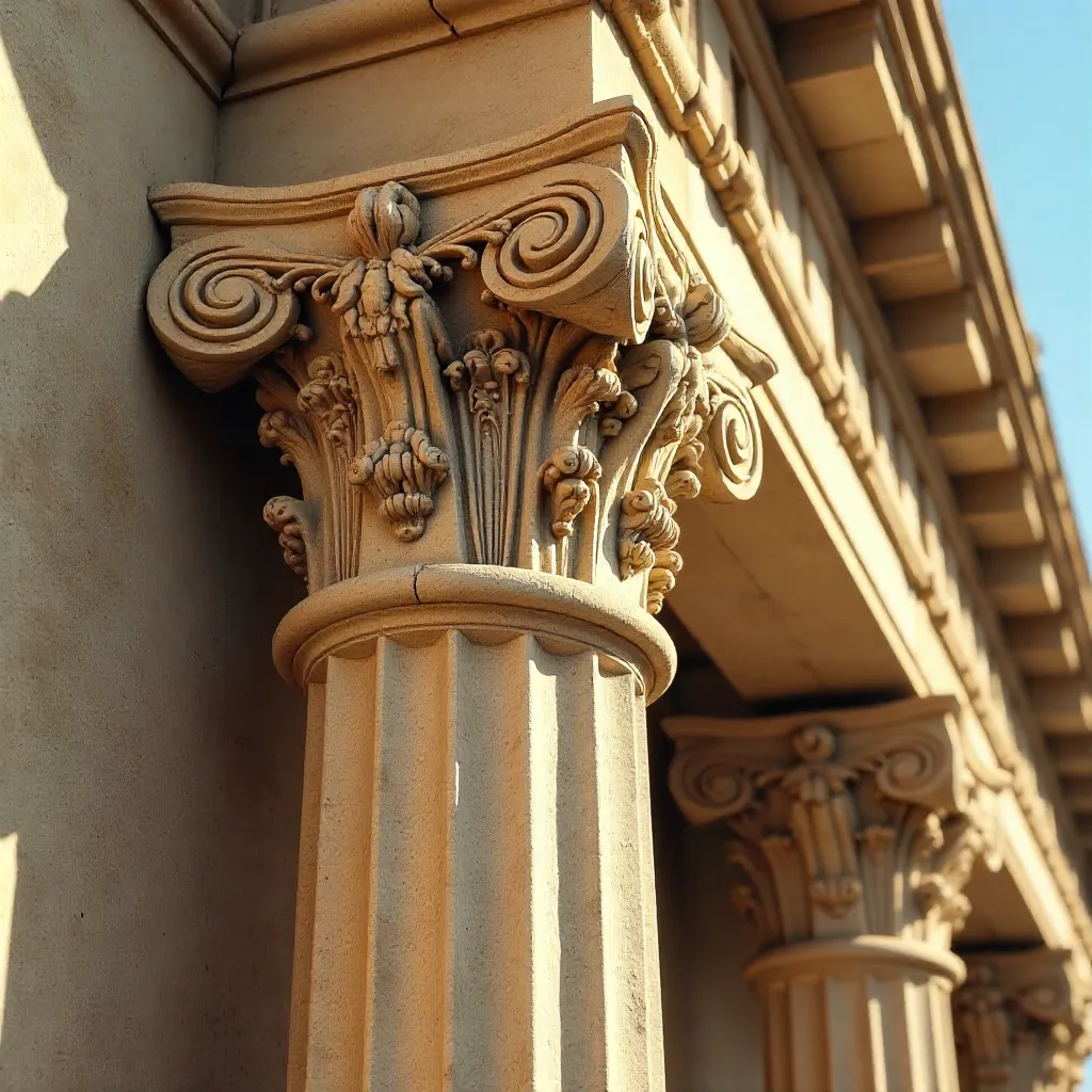Close-up of Corinthian Columns on a European Facade