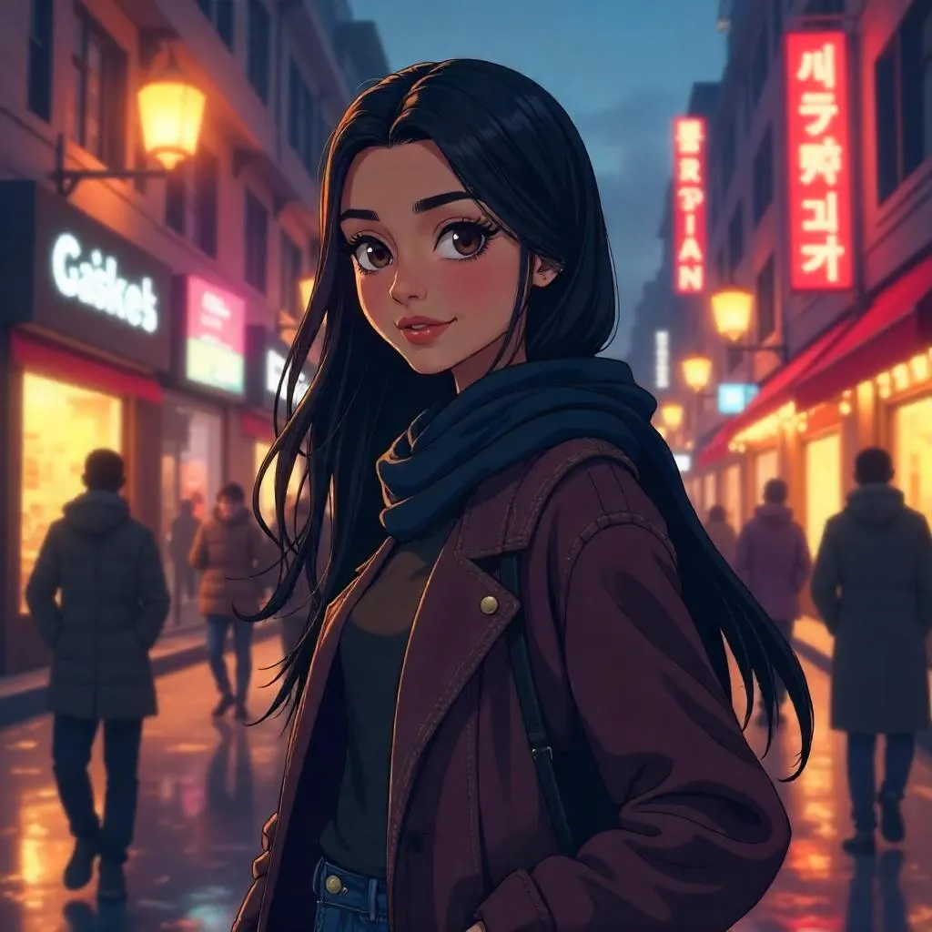 Neon City Street: Anime Middle Eastern Girl