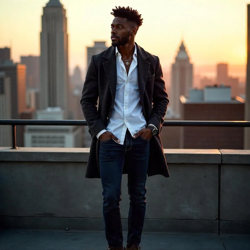 Photoreal Rooftop Style: Black Man in Urban Light