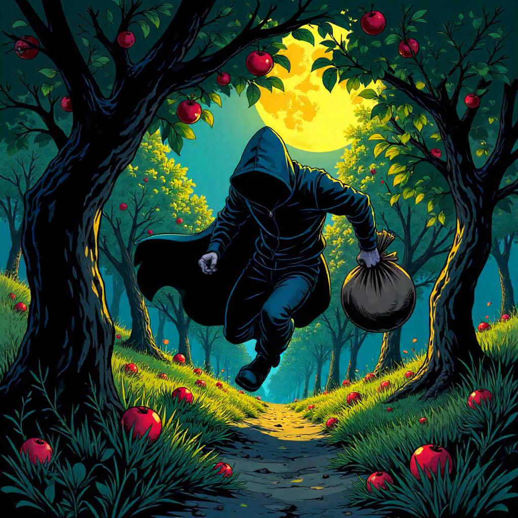 Moonlit Orchard Heist in Comic Style