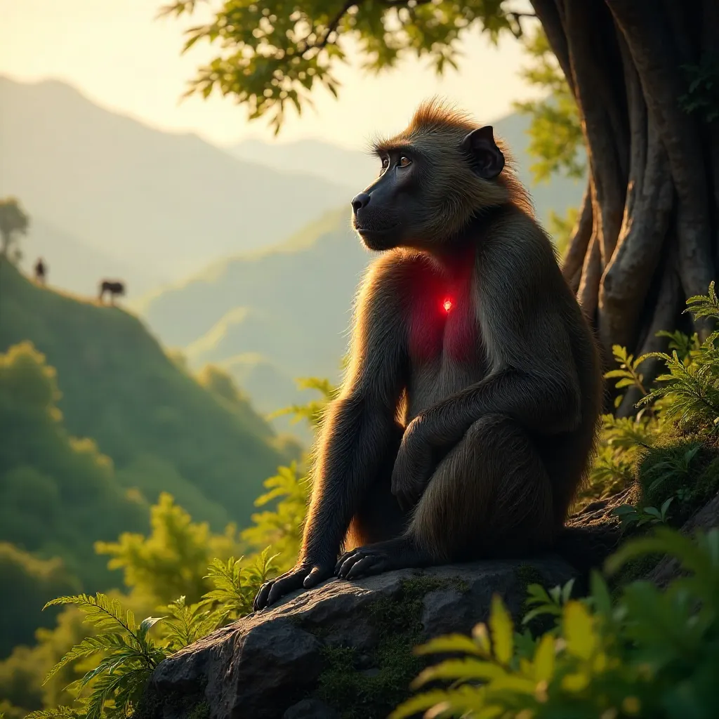 Regal Gelada on a Mossy Rock in Lush Habitat