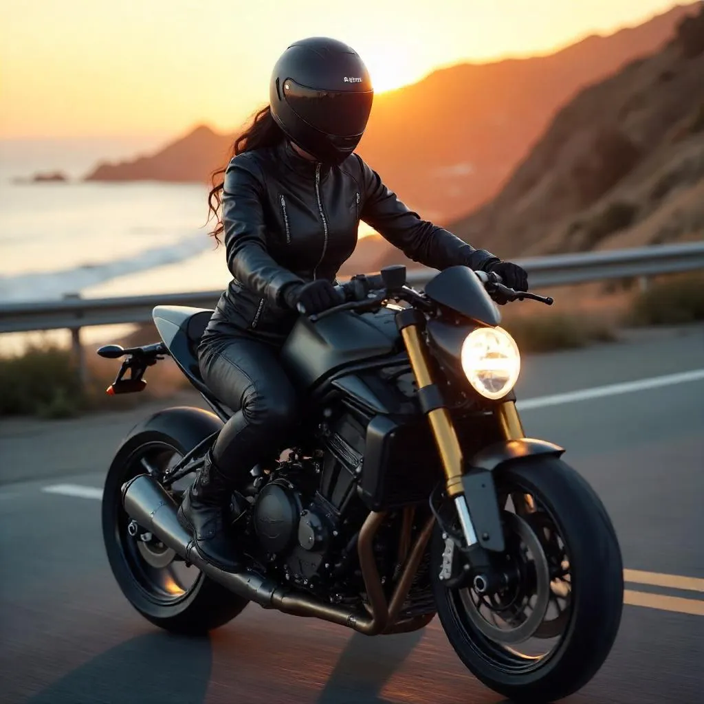 Photoreal Latina Moto Rider on a Motorcycle