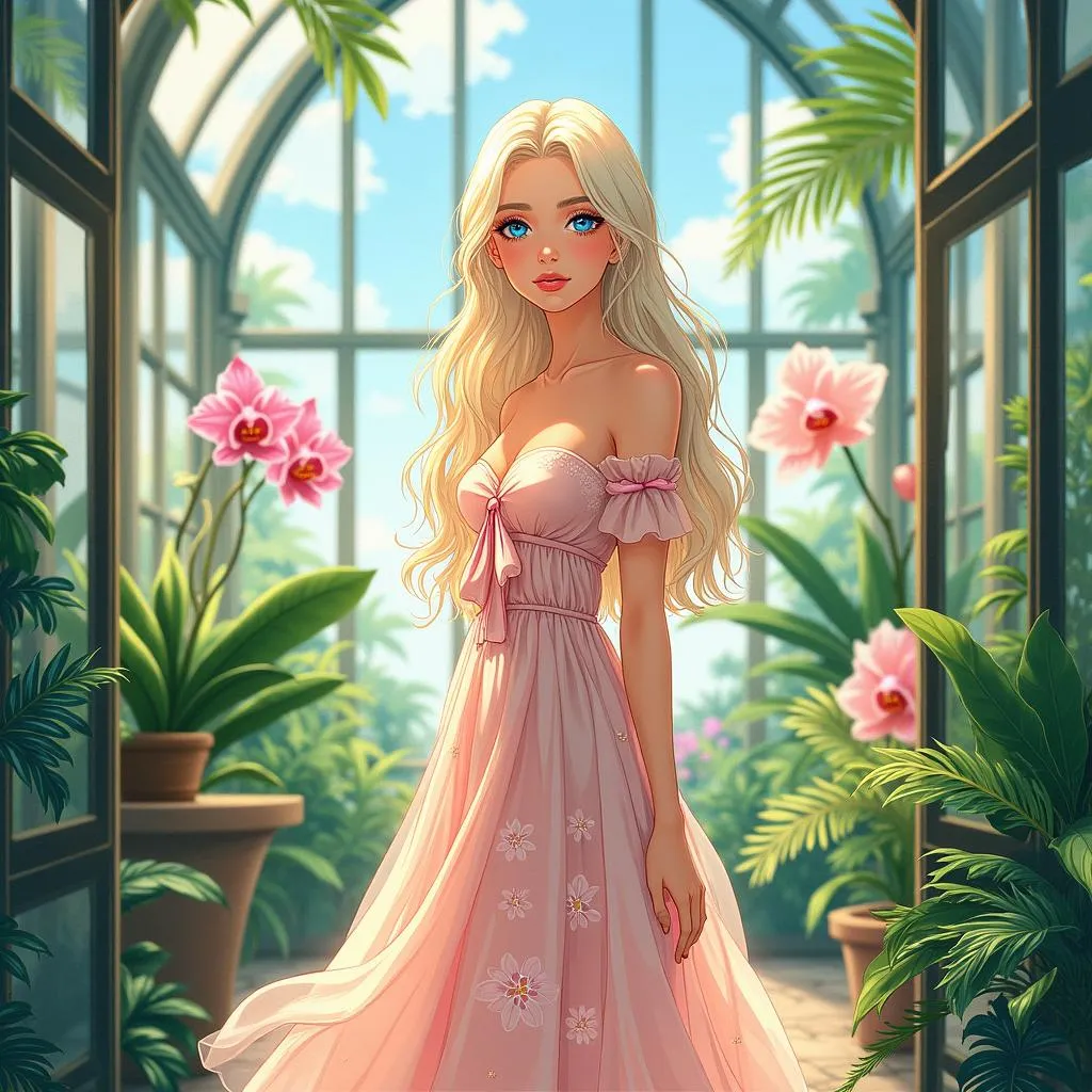Anime Beauty in a Sunlit Conservatory