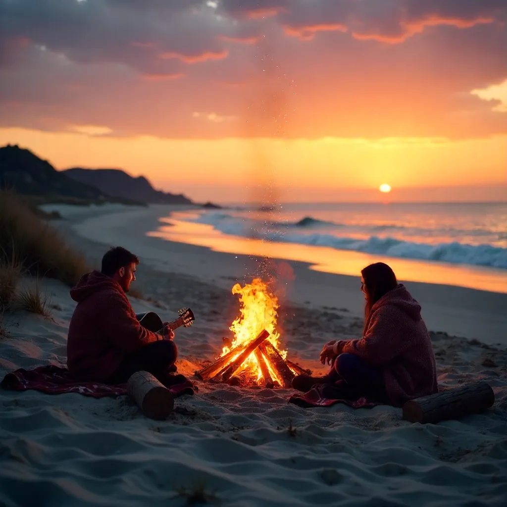 Sunset Bonfire on the Sandy Beach